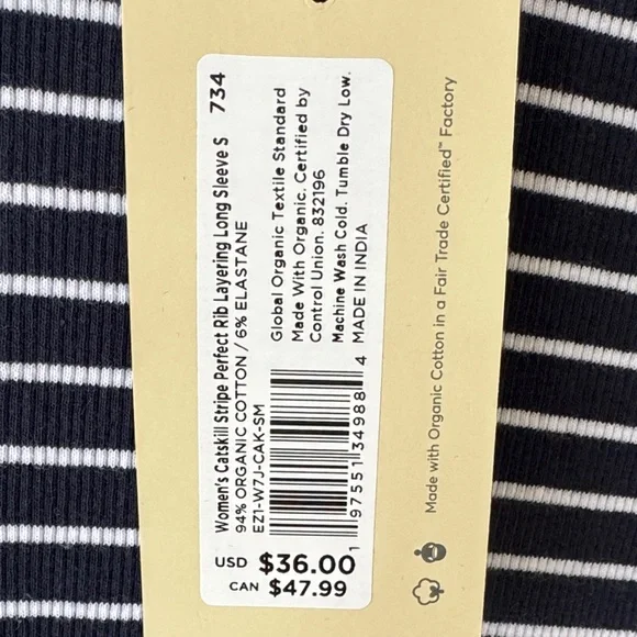 NEW Pact Women's Long Sleeve Navy and White Striped Top - Picture 6 of 7